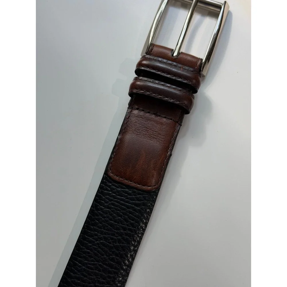 Allen Edmonds Leather Belt 42 Black Brown Mens USA Made Pebble Grain Calfskin